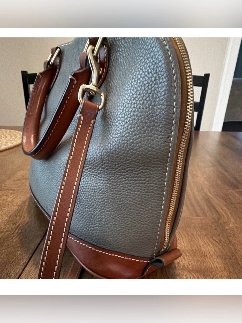 Dooney & Bourke Pebble Grain Zip Zip Satchel with Brown Trim